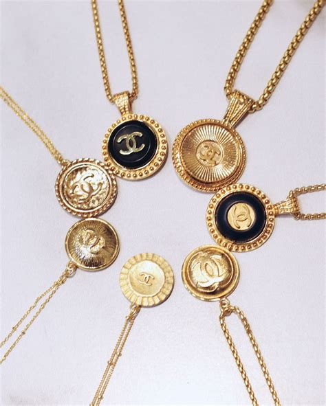 chanel button pendant necklace|upcycled Chanel button earrings.